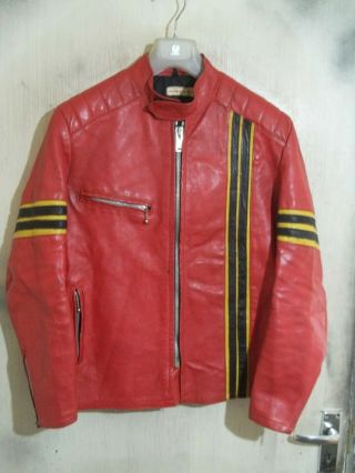 RARE EASY RIDER VINTAGE 70 ' S RED LEATHER MOTORCYCLE CAFE RACER JACKET SIZE 44 2