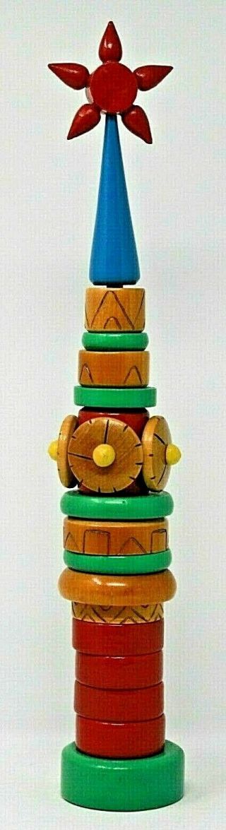 Vintage Russian Ussr Wooden Stacking Toy Puzzle Kremlin Clock Tower,  16 " Tall Ec