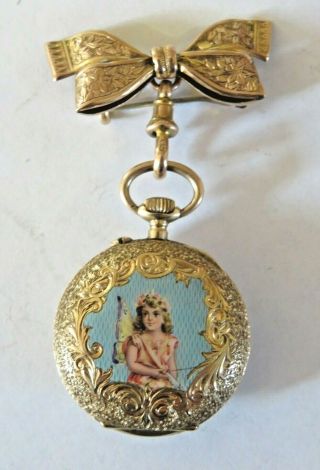 Antique Continental 14k Gold & Enamel Ladies Fob Pocket Watch