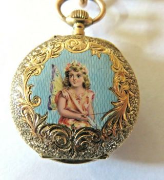 ANTIQUE CONTINENTAL 14K GOLD & ENAMEL LADIES FOB POCKET WATCH 2