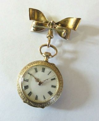 ANTIQUE CONTINENTAL 14K GOLD & ENAMEL LADIES FOB POCKET WATCH 4