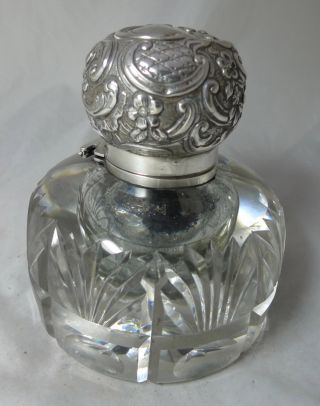 Victorian Silver & Glass Inkwell Drew & Sons London 1890 1858g Af A602017