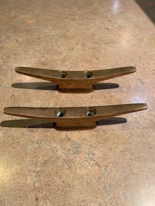 Pair Vintage Perko Solid Base Bronze Boat Cleats - Sailboat Cleats 6 - 1 1/2