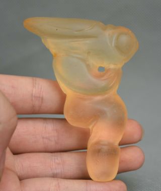 3.  6 " Old China Hongshan Culture Yellow Crystal Carved Cicada Penis Pendant Amulet