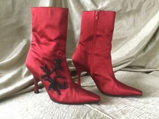 Christian Louboutin Vintage Red Satin Boots Size 38