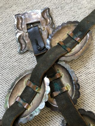 RARE Old Pawn STERLING SILVER & Turquoise Native American CONCHO BELT & BUCKLE 10