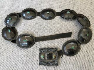RARE Old Pawn STERLING SILVER & Turquoise Native American CONCHO BELT & BUCKLE 5