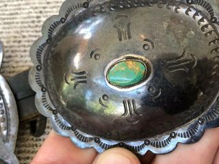 RARE Old Pawn STERLING SILVER & Turquoise Native American CONCHO BELT & BUCKLE 9