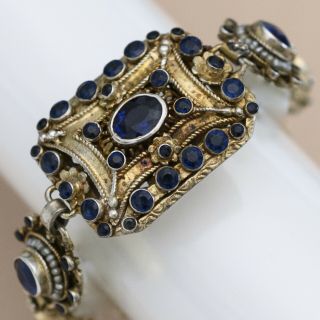 Antique Victorian Austro Hungarian Silver Sapphire Paste Seed Pearl Bracelet