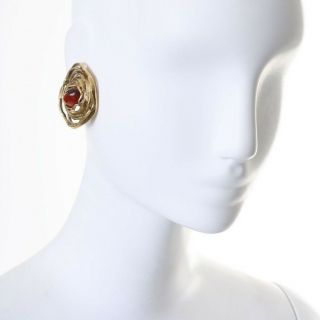 Yves Saint Laurent Vintage Red Glass Gold Abstract Rose Clip On Earrings