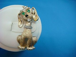 Vintage Dan Frere 14k Yellow Gold Dog/puppy Handmade Gemstone Brooch,  9.  4 Grams
