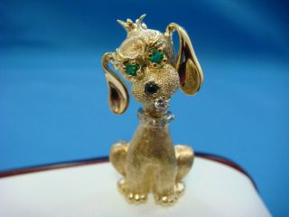 VINTAGE DAN FRERE 14K YELLOW GOLD DOG/PUPPY HANDMADE GEMSTONE BROOCH,  9.  4 GRAMS 2