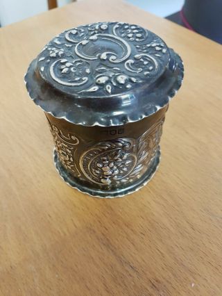 Antique Victorian Sterling Silver Round Trinket Box London Assay 1896 155g