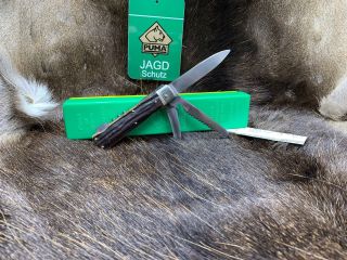 Pre 64 Vintage Puma 21 0945 Jagdmesser Knife With Stag Handles Green/yellow Box