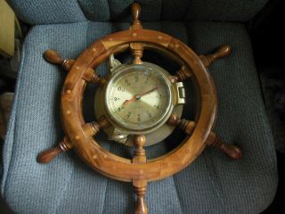 Ships Time Vintage Quartz Ships Wheel Porthole Clock Brass Nautical Time