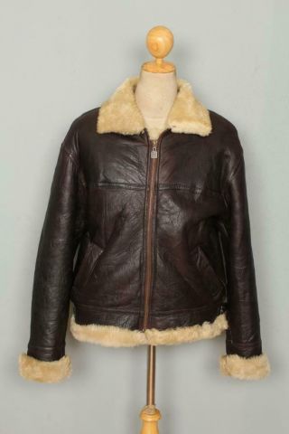 Vtg B - 3 Sheepskin Leather Usaaf Style Winter Jacket Medium/large