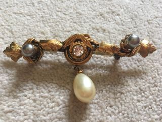 Chanel Gripoix Pearl Brooch Pin Dangling Gold Plated Long 1983 Rare Collectible 5