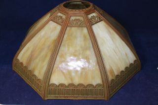 Antique 8 Panel Bent Slag Glass Art Nouveau Miller Era Lamp Shade 19 "