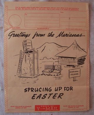 Ww2 V Mail Easter Greeting 1945 Marianas Islands Saipan,  No Resrv.