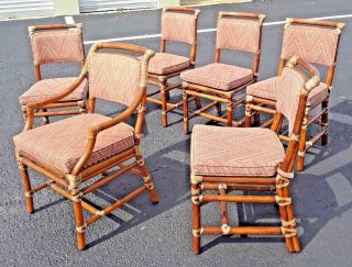Set Of 6 Vintage Mcguire Furniture Co.  Bamboo W/ Leather Dining Chairs - Ex Cond