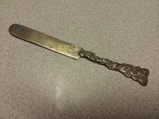 Antique Spreader Butter Knife Sterling Silver Repousse Chased Engraved Hallmark