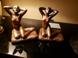 Antique Art Deco Nude Lady Copper Wash Cast Iron.  Only Marking Is A Circled C