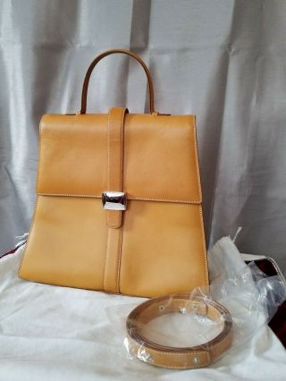 Vintage Tiffany & Co Handbag Tan Leather Purse Handbag W/ Sterling Silver Clasp