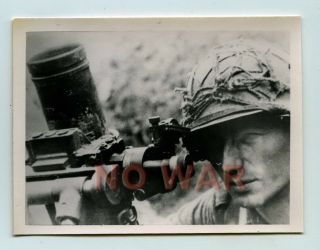 Wwii German War Photo Soldier With Mortar Gun In Action