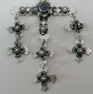 Stunning Handcraftd Amethyst Yalalag Cross Taxco Mexican Sterling Silver Signed 4