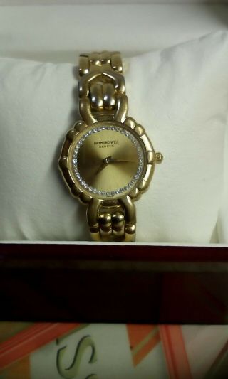Vintage Raymond Weil Gold Plated Ladies Bracelet Watch With Diamontees,  Batt