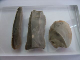 3 Ancient Neolithic Flint Knifes,  Scraper,  Stone Age,  Very Rare Top