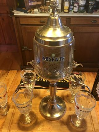 French Vintage silver metal & Cut Glass ABSINTHE FOUNTAIN,  4 - Spouts,  6 Glasses 3
