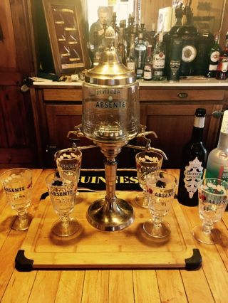 French Vintage silver metal & Cut Glass ABSINTHE FOUNTAIN,  4 - Spouts,  6 Glasses 5