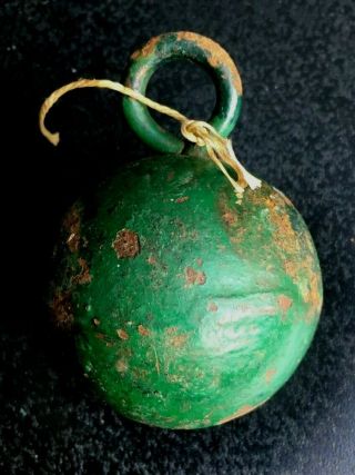 Antique Vtg Maritime Iron Green Painted Ball Sphere Weight Fisherman Net Line