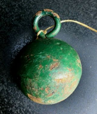 Antique vtg maritime iron green painted ball sphere weight fisherman net line 2