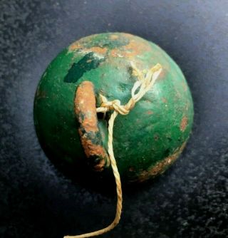 Antique vtg maritime iron green painted ball sphere weight fisherman net line 3
