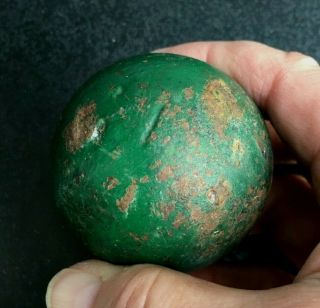 Antique vtg maritime iron green painted ball sphere weight fisherman net line 4