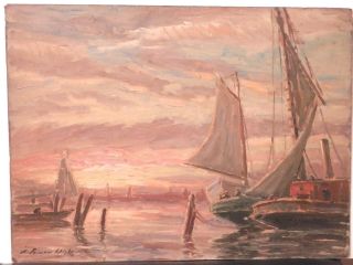 Old Antique Listed Artist Fine Art Oil Painting Artwork Seascape Ship Sailboat