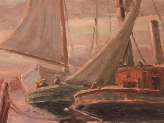OLD antique Listed Artist Fine Art OIL PAINTING artwork Seascape Ship Sailboat 2