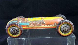 Vintage Tin Toy Race Car Lithograph Made In Usa