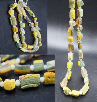 Wonderful Rare Colorful Ancient Roman Glass Beads Strand 300 Bc Sa81