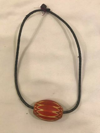 Red Chevron Trade Bead 6 Layer Antique Necklace On Leather String