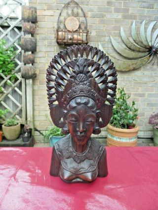 Vintage Carved Bali Asian Princess Bust 25cm