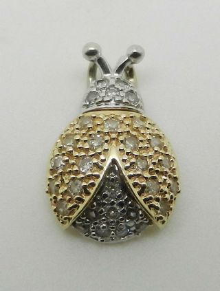 14k Two Tone Gold Diamond Lady Bug Pendant 1/2 " In Length - Lb2963