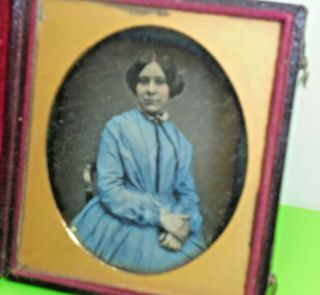 Scarce Antique Victorian Daguerreotype Old Early Coloured Photograph Young Girl