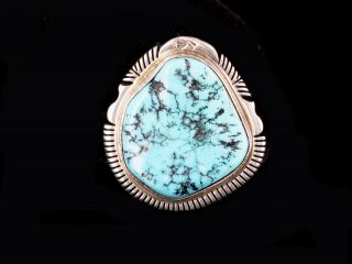 Vintage Old Pawn Navajo Sterling Kingman Spiderweb Turquoise Pendant Lll