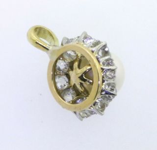 Antique platinum 14k yellow gold 0.  70ct old miner 6.  25mm pearl cluster pendant 4