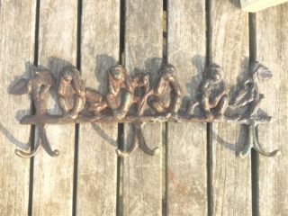 Antique Bronze Four Wise Monkeys See Hear Speak Do No Evil Coat Hooks 30 Cm Long