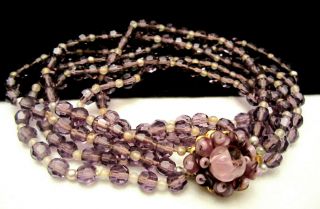 Rare Vintage Signed Miriam Haskell 18 " Goldtone Purple Crystal Bead Necklace A14
