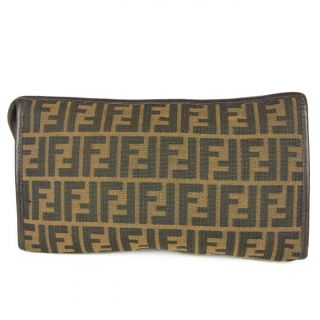 Auth FENDI Vintage Zucca Logos Canvas Leather Clutch Bag Italy F/S 5563 2